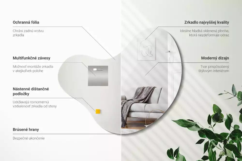 Organické zrcadlo bez zavěšení rámu