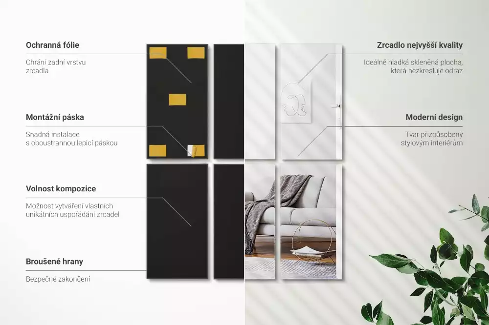 Zrcadlové obklady obdélníkový samolepící