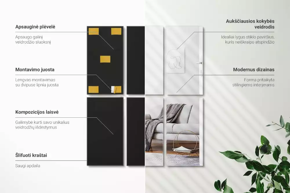 Zrcadlové obklady obdélníkový samolepící