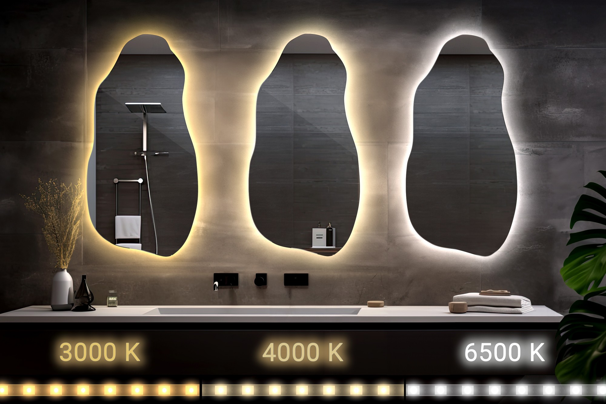 Infografika – LED zrcadlo, seříznutý nepravidelný tvar