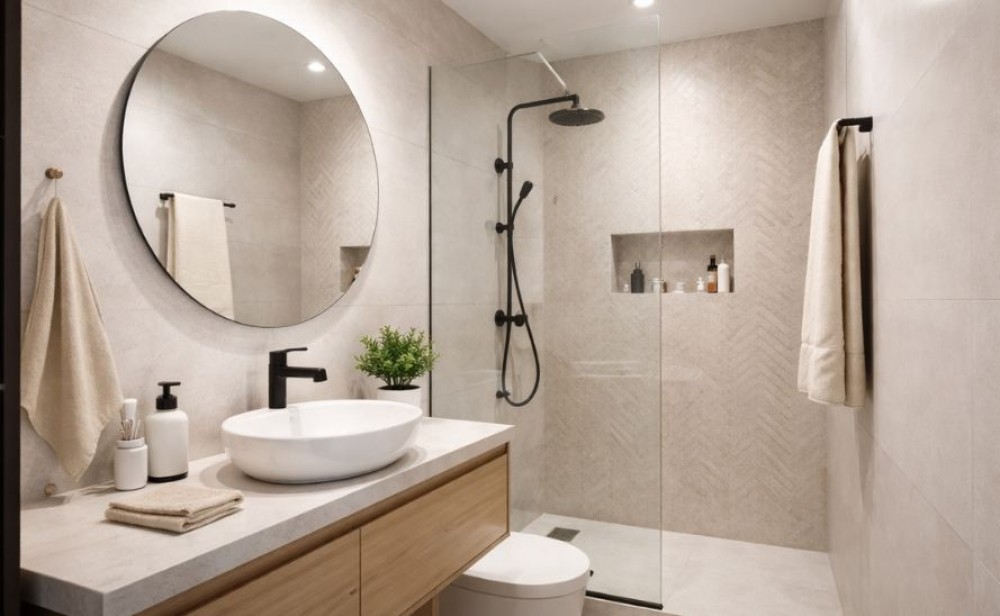 malá koupelna se sprchovým koutem